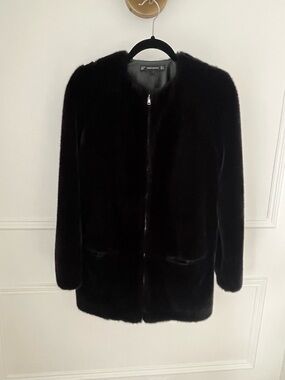 Zara Black Faux Fur Jacket - Zip Front